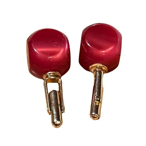 Vtg Cranberry Moonglow Plum Gold statement Jewelry Designer Cuff Links & Tie Pin